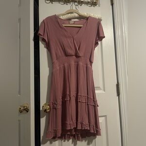 Elegant Pink V-Neck Dress